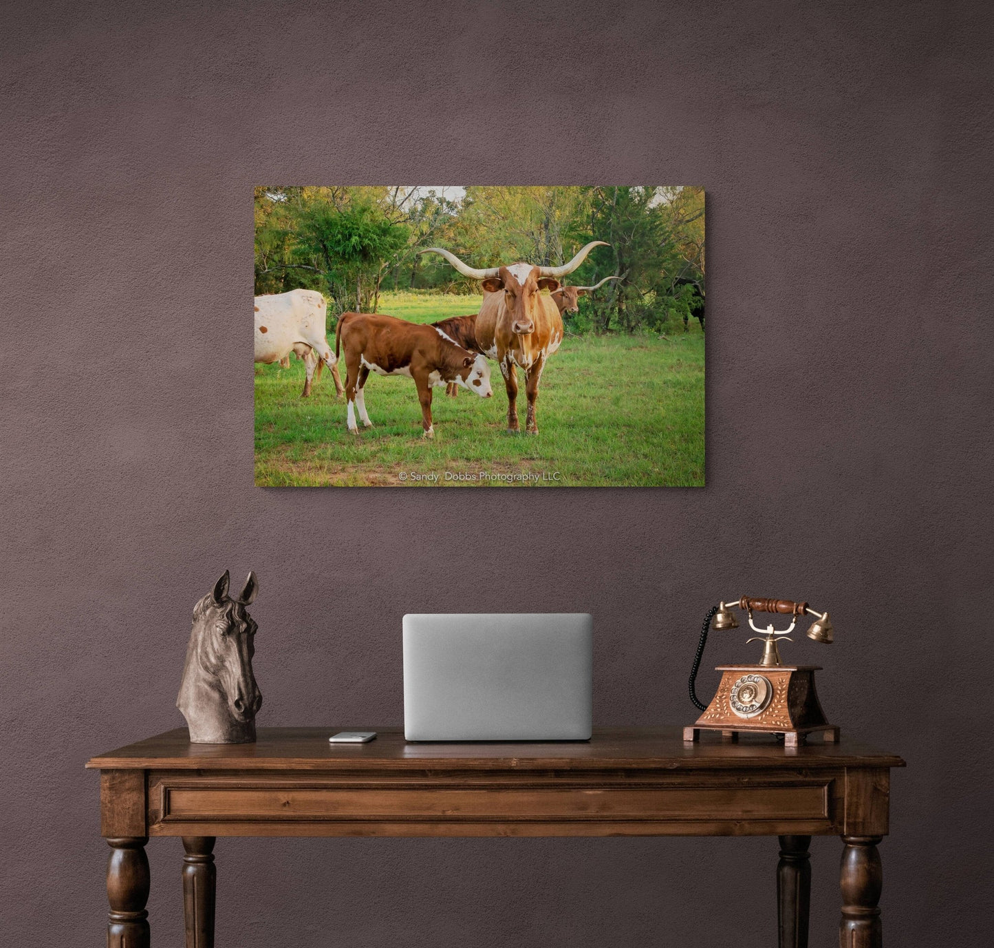 Texas Longhorn Cow Calf Print, Canvas Wall Art Prints, Cow Wall Art, Western Decor, Rustic Wall Decor for Home and Office - SandyDobbsFineArtPhotography