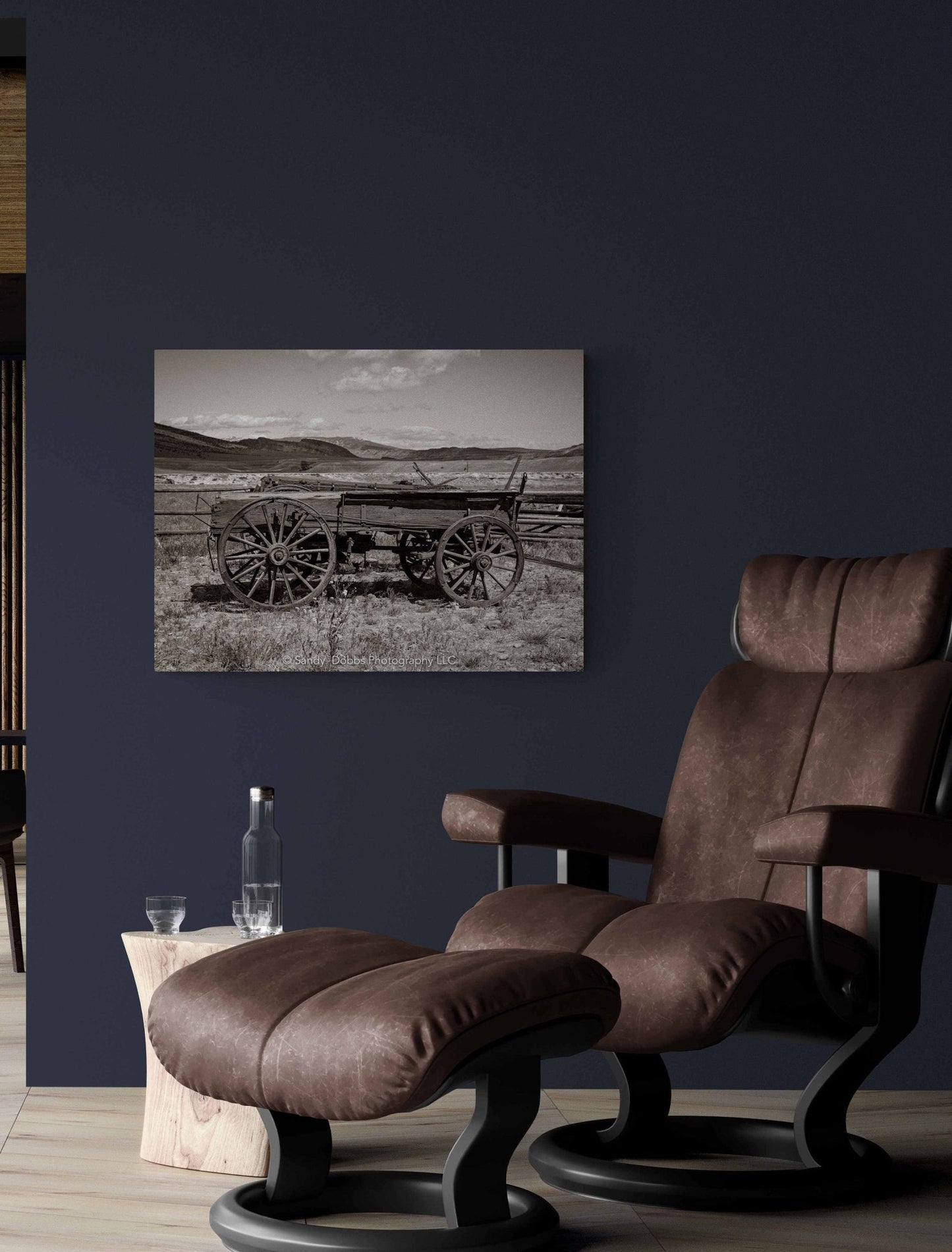 Old Wagon Canvas Photo Sepia Edition, Western Landscape Wall Art Picture, Old West Ghost Town, Wyoming Photography Decor,Rustic Cowboy Style - SandyDobbsFineArtPhotography