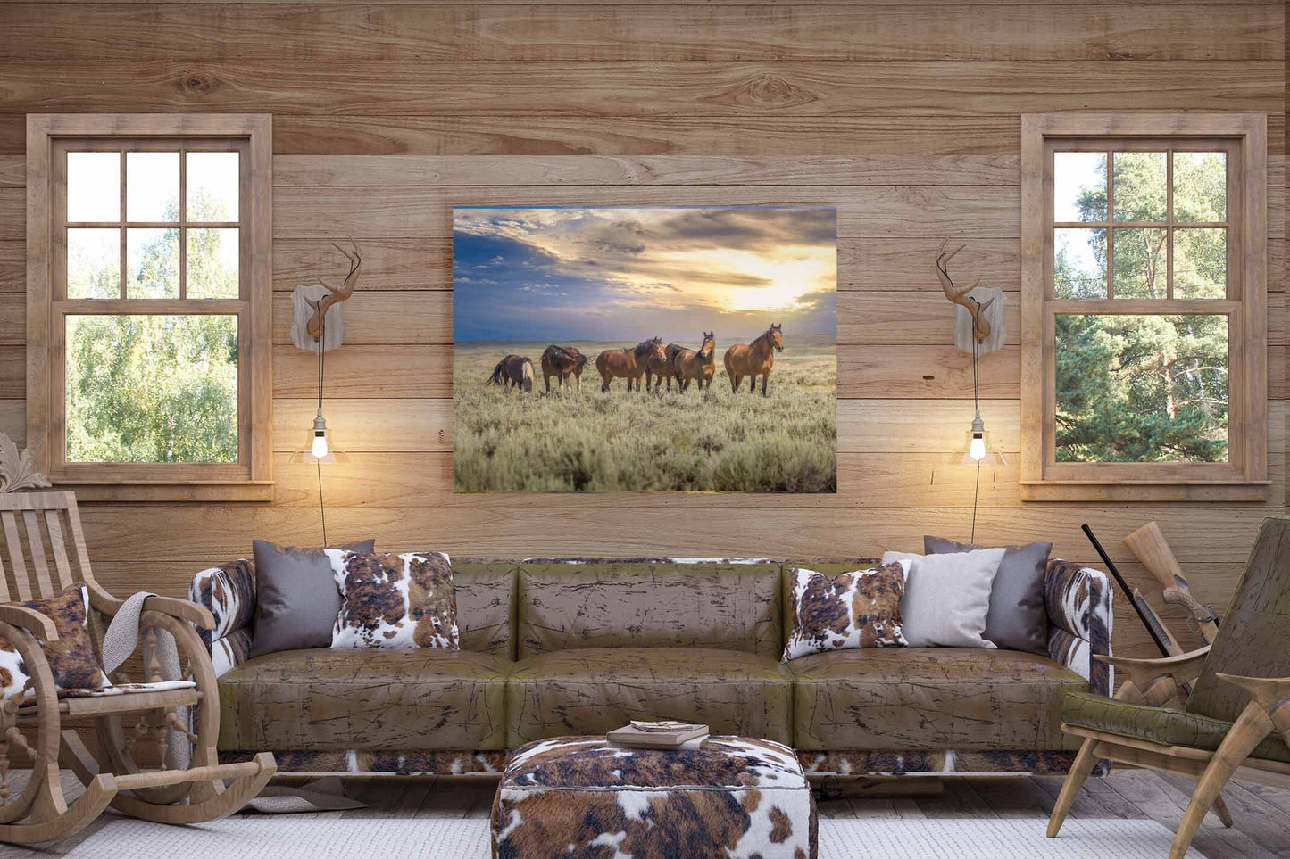 Wyoming Wild Horses Wall Art Print, Wild Mustang Photo, Wildlife Canvas, Cowboy Old West, Rustic Wilderness Decor for Home or Office