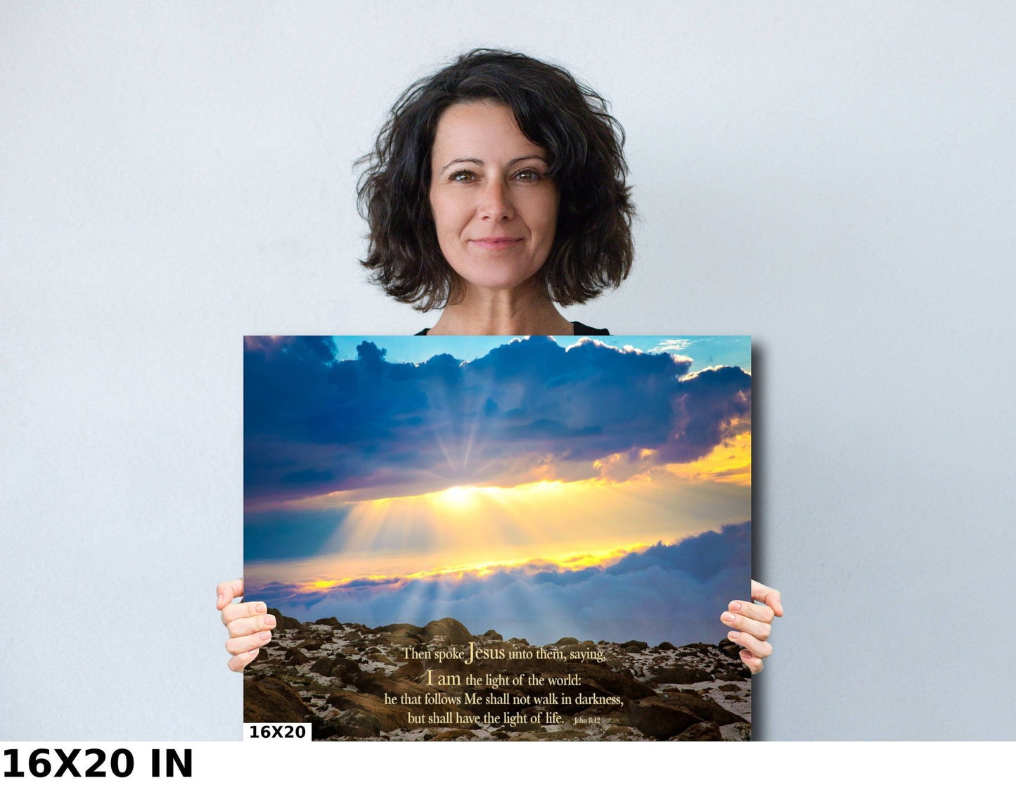 John 8 - 12 Scripture Wall Art, Christian Inspirational Canvas, I am the Light, Colorado Landscape Photography Print, Mountain Sunrise - SandyDobbsFineArtPhotography