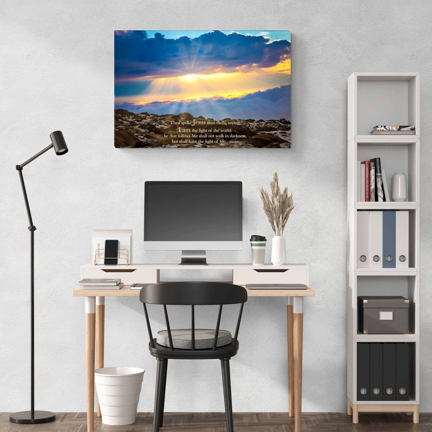 John 8 - 12 Scripture Wall Art, Christian Inspirational Canvas, I am the Light, Colorado Landscape Photography Print, Mountain Sunrise - SandyDobbsFineArtPhotography