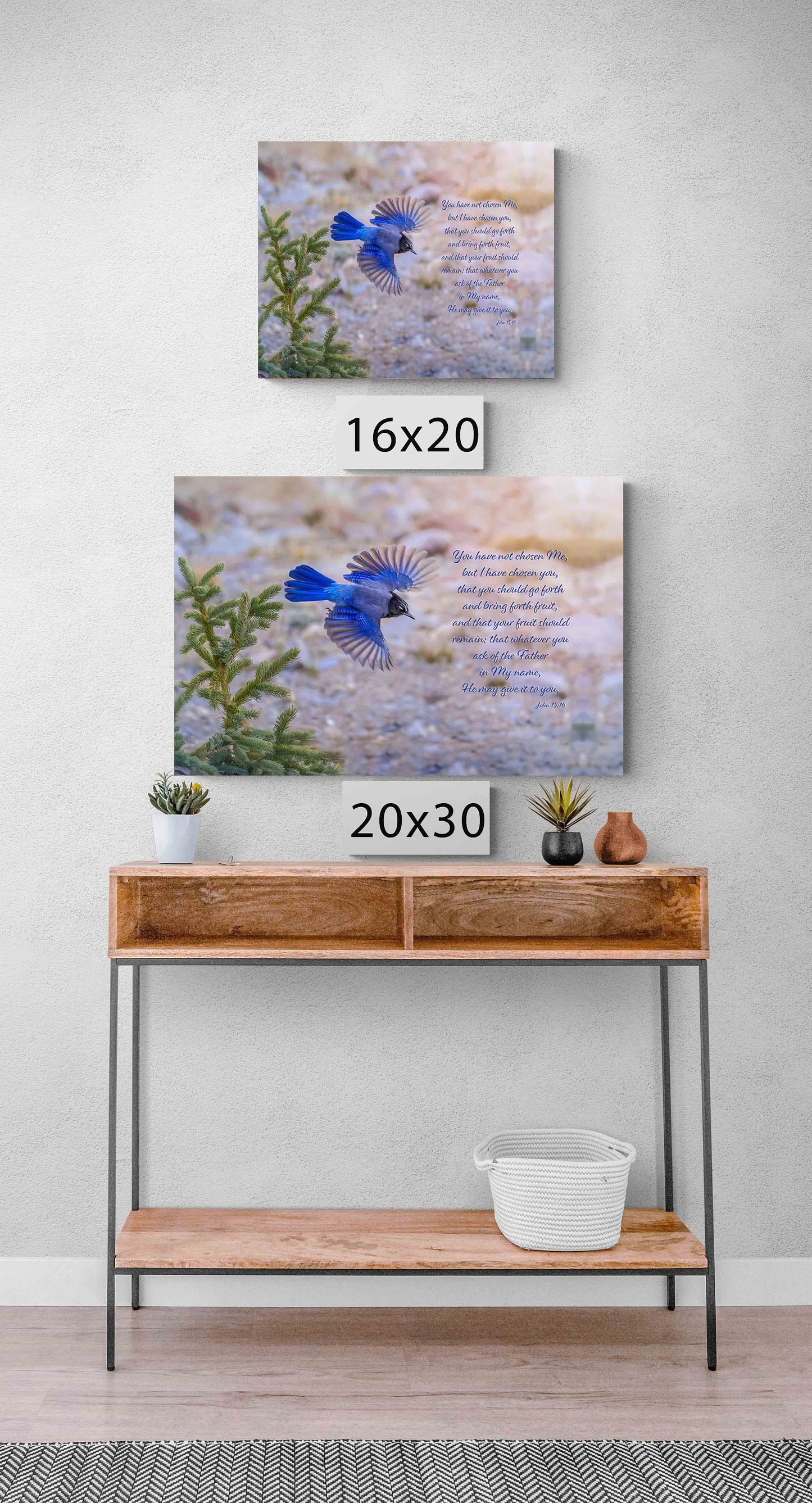 John 15:16 Christian Inspirational Wall Art, Stellar's Jay Print Scripture Canvas, Rocky Mountain Wild Birds, Bible Verse, I Have Chosen You