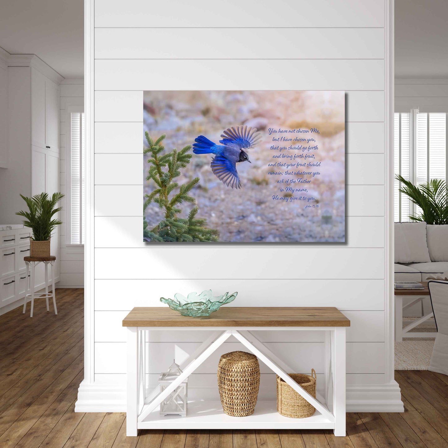 John 15:16 Christian Inspirational Wall Art, Stellar's Jay Print Scripture Canvas, Rocky Mountain Wild Birds, Bible Verse, I Have Chosen You