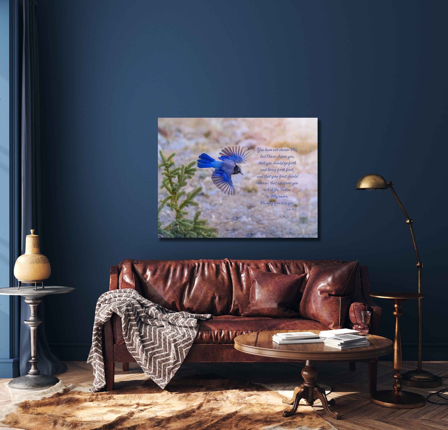 John 15:16 Christian Inspirational Wall Art, Stellar's Jay Print Scripture Canvas, Rocky Mountain Wild Birds, Bible Verse, I Have Chosen You