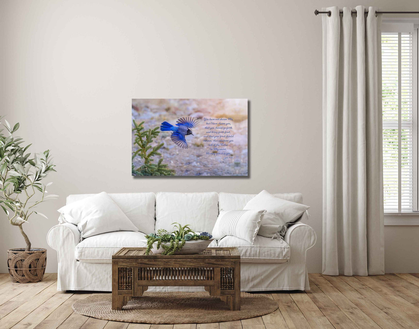 John 15:16 Christian Inspirational Wall Art, Stellar's Jay Print Scripture Canvas, Rocky Mountain Wild Birds, Bible Verse, I Have Chosen You