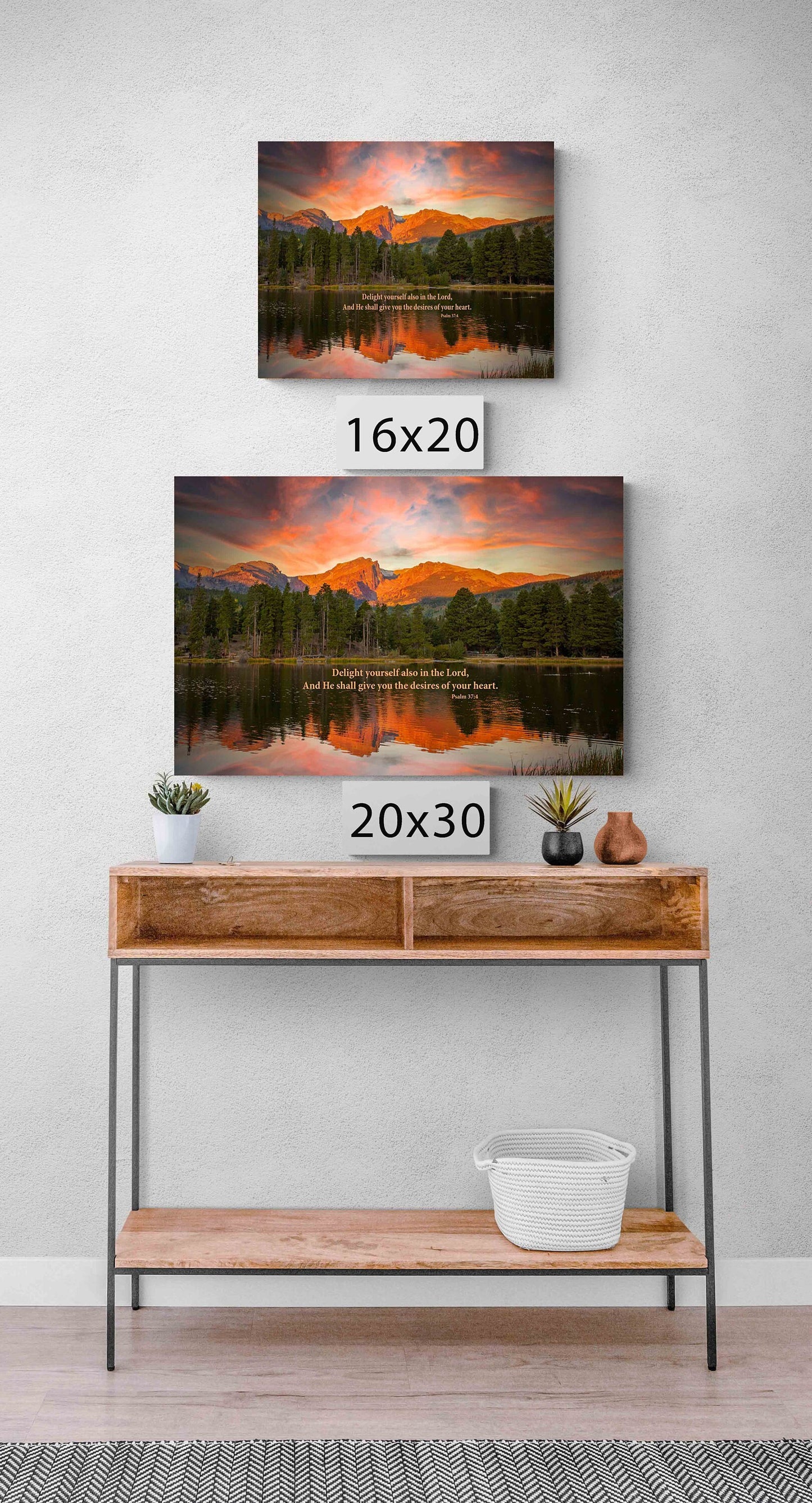 Psalm 37:4 Christian Inspirational Wall Art, Rocky Mountain National Park Mountain Sunrise, Colorado Landscape Photography, Large Canvas