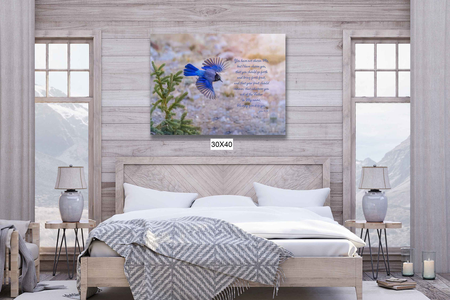 John 15:16 Christian Inspirational Wall Art, Stellar's Jay Print Scripture Canvas, Rocky Mountain Wild Birds, Bible Verse, I Have Chosen You