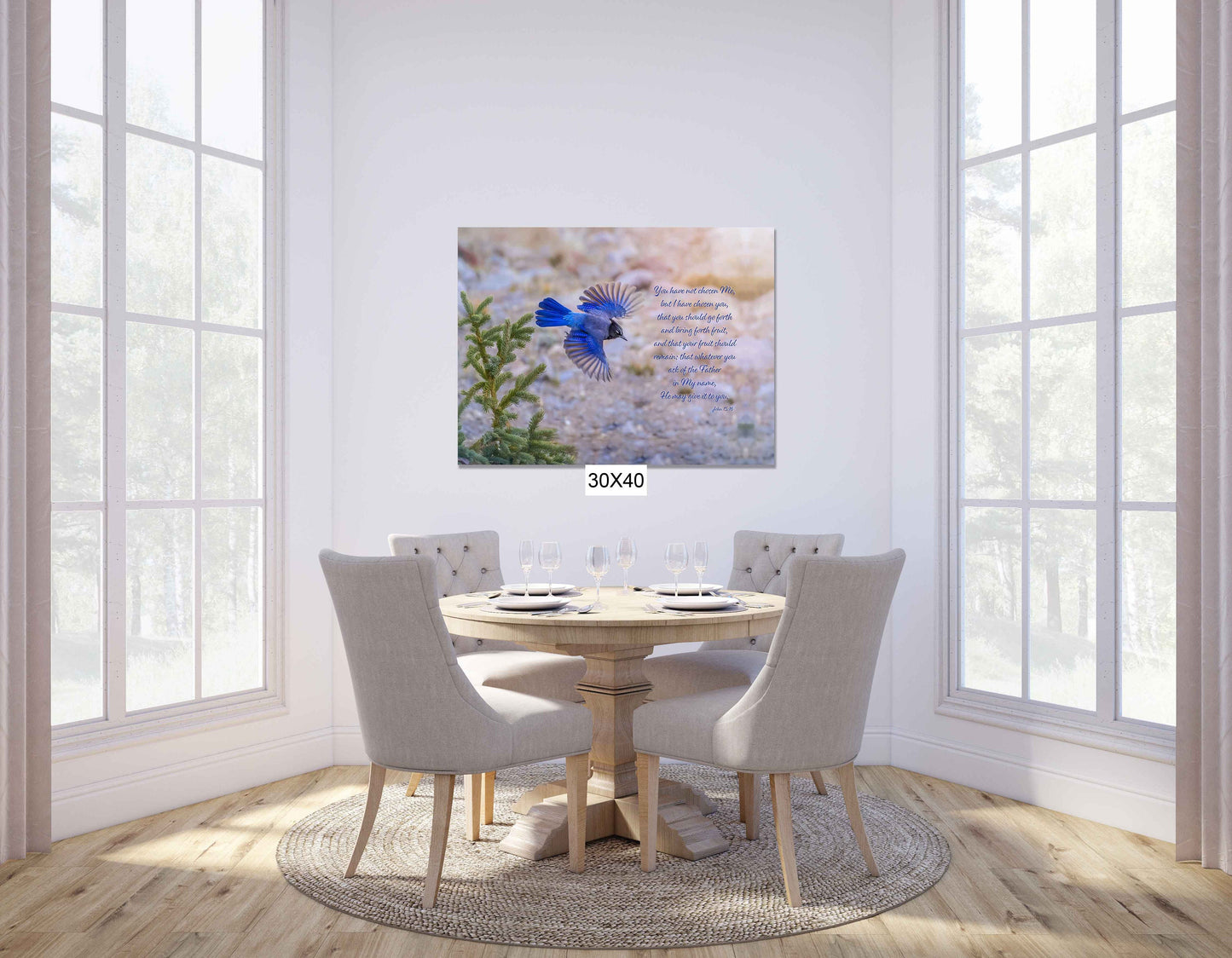 John 15:16 Christian Inspirational Wall Art, Stellar's Jay Print Scripture Canvas, Rocky Mountain Wild Birds, Bible Verse, I Have Chosen You