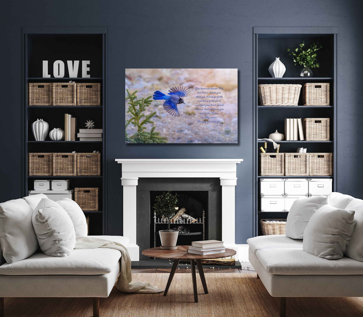 John 15:16 Christian Inspirational Wall Art, Stellar's Jay Print Scripture Canvas, Rocky Mountain Wild Birds, Bible Verse, I Have Chosen You
