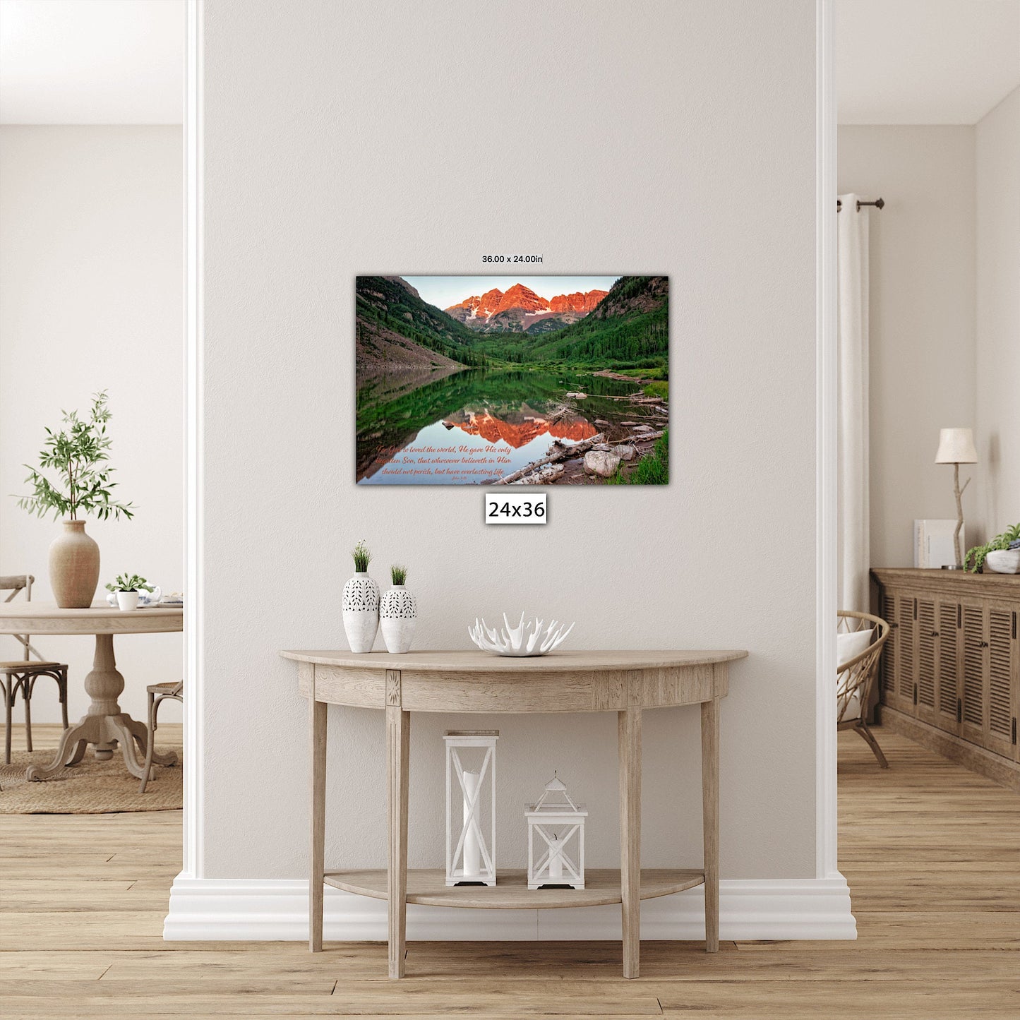 John 3:16 Scripture Canvas, Rocky Mountain Scene Bible Verse, Colorado Maroon Bells Christian Inspirational Wall Art, God so Loved the World - SandyDobbsFineArtPhotography
