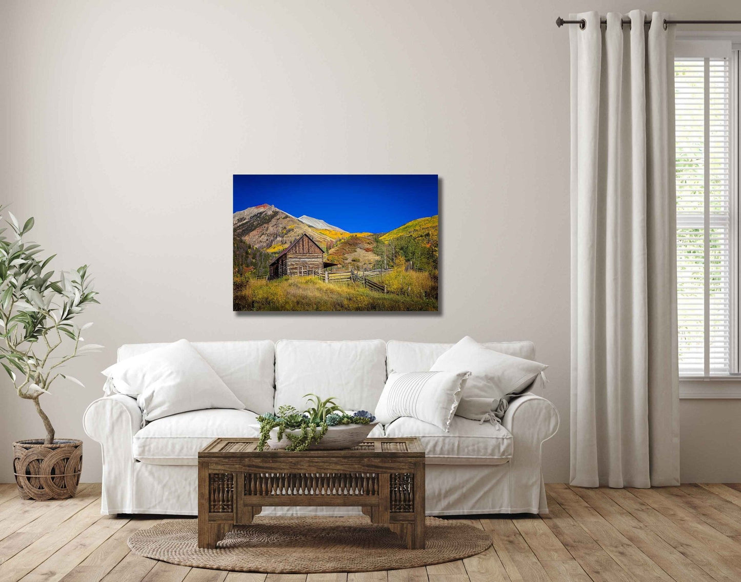 Old Barn Autumn Mountain Landscape Photo, Colorado Golden Aspens, Fall Nature Canvas Print, Rocky Mountain Photography, Large Wall Art - SandyDobbsFineArtPhotography