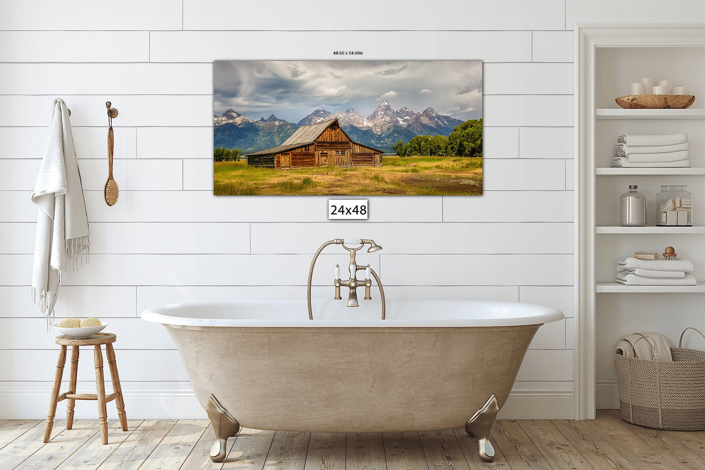 Panoramic Old Barn Grand Teton National Park, Wyoming Mountain Landscape Photo Print, Large Canvas Wall Art, Historic Rustic Decor - SandyDobbsFineArtPhotography