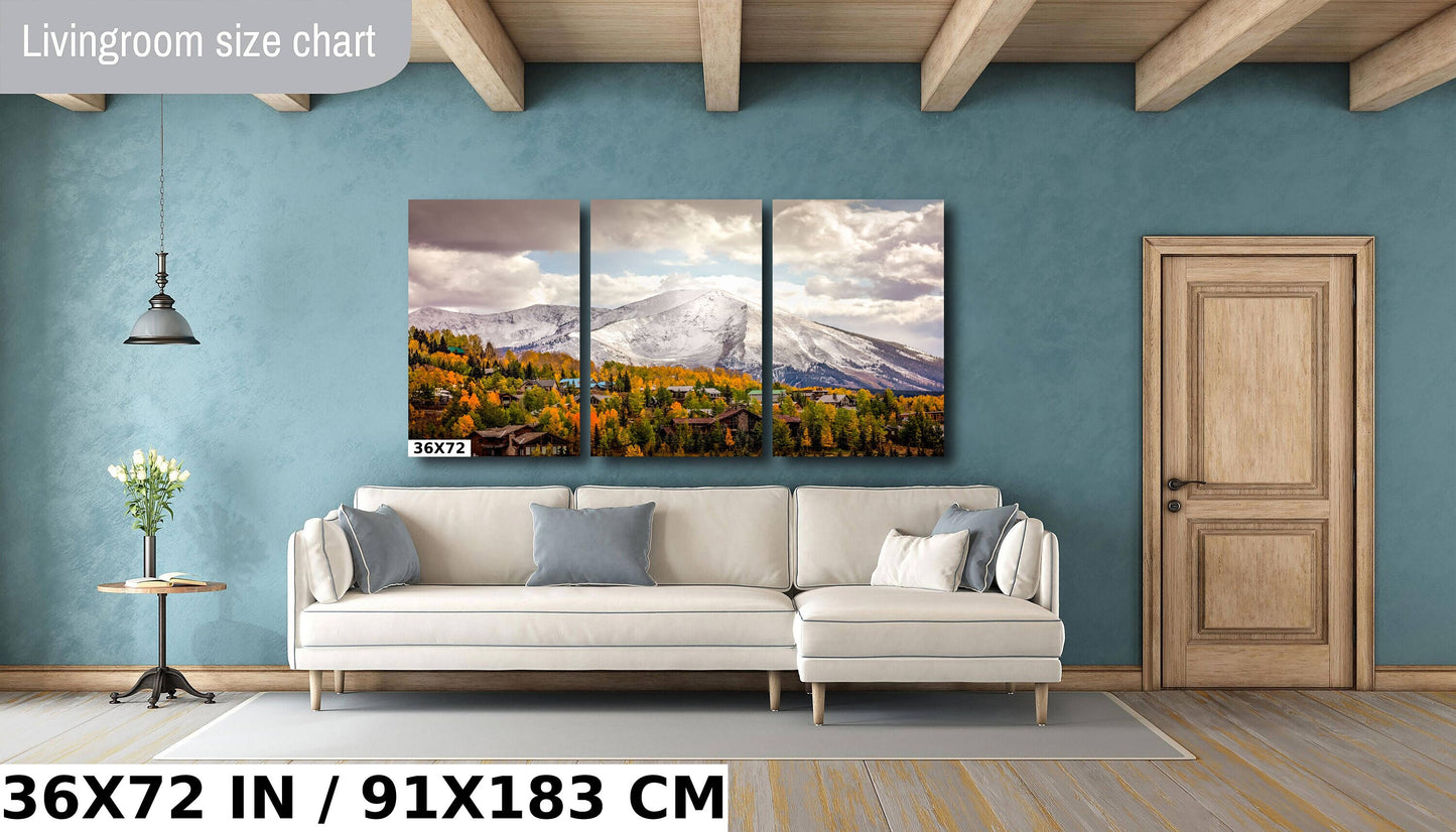 Snowy Mountain Peak Landscape Photo, Crested Butte Colorado, Autumn Aspen Trees, Fall Canvas Print, San Juan Rocky Mountain Photography