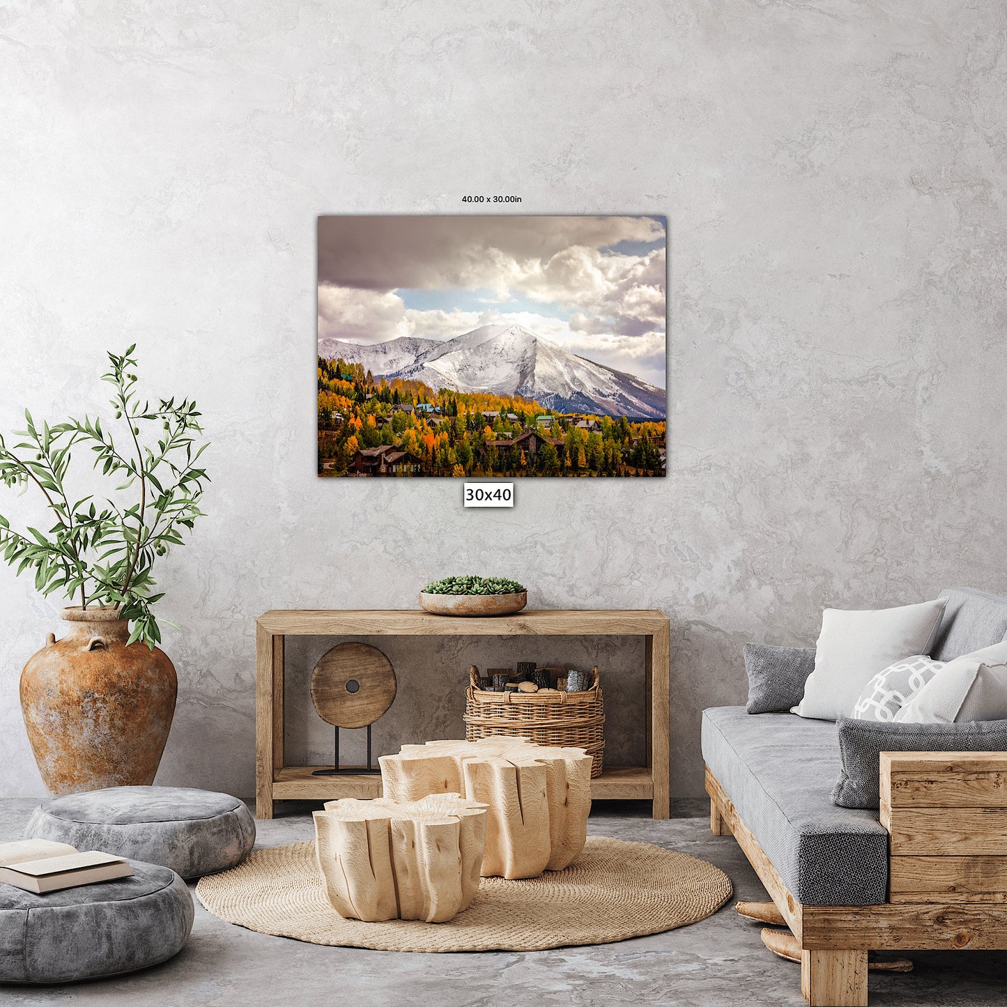 Snowy Mountain Peak Landscape Photo, Crested Butte Colorado, Autumn Aspen Trees, Fall Canvas Print, San Juan Rocky Mountain Photography