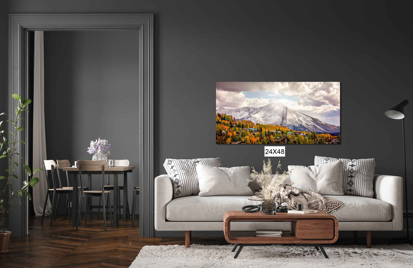 Panoramic Snowy Mountain Peak Landscape Photo, Crested Butte Colorado, Autumn Aspen Trees, Fall Canvas Print, San Juan Rocky Mountains