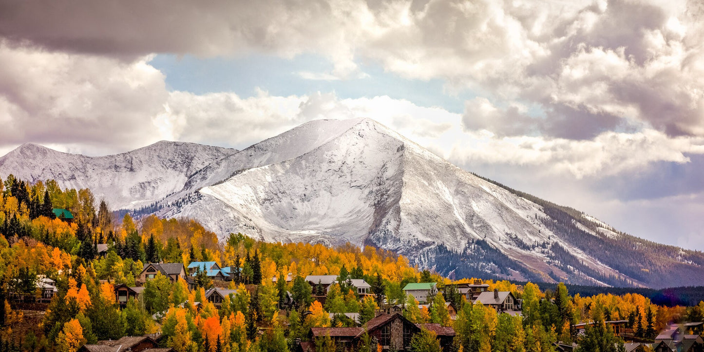 Panoramic Snowy Mountain Peak Landscape Photo, Crested Butte Colorado, Autumn Aspen Trees, Fall Canvas Print, San Juan Rocky Mountains