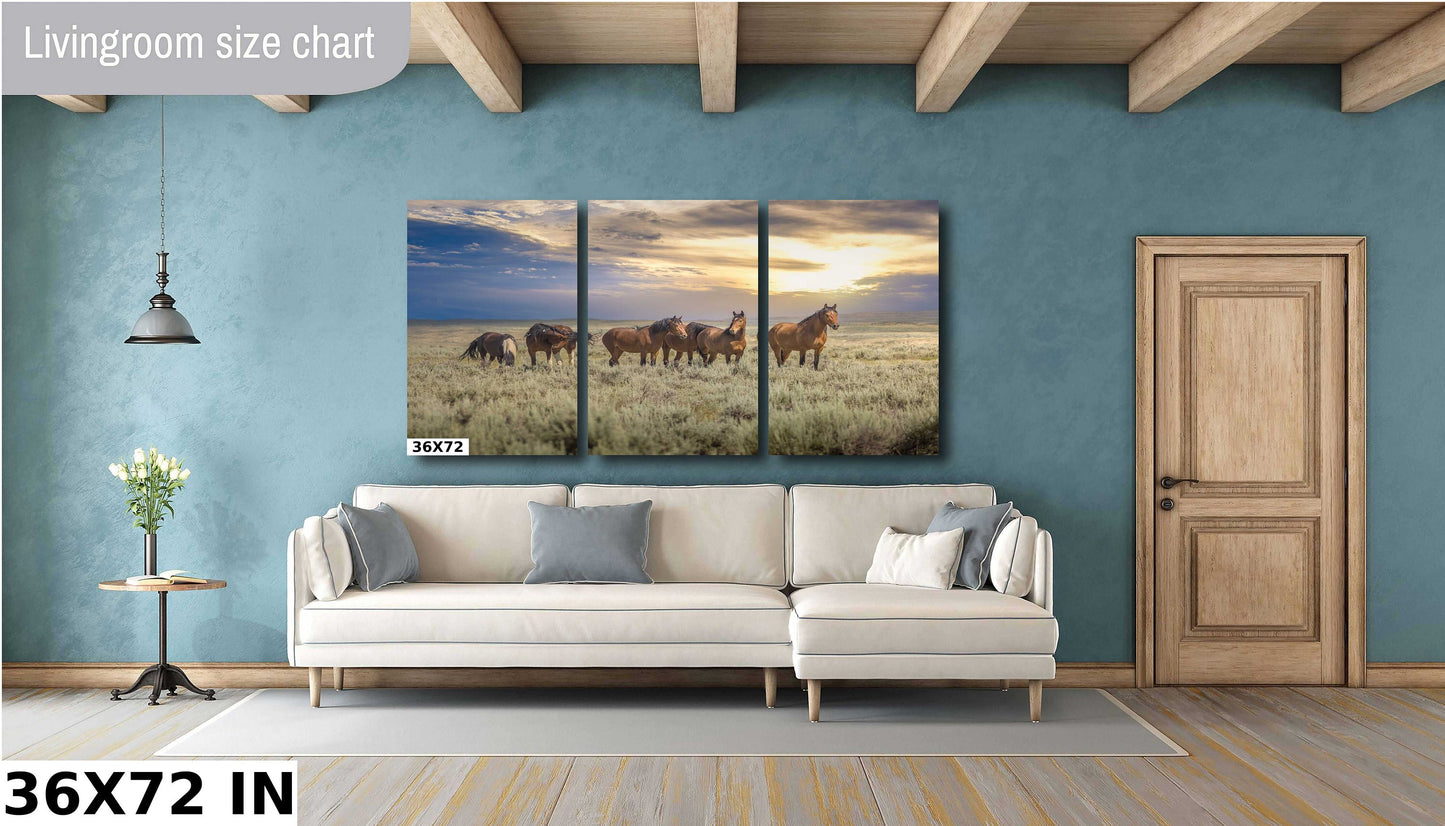 Wyoming Wild Horses Wall Art Print, Wild Mustang Photo, Wildlife Canvas, Cowboy Old West, Rustic Wilderness Decor for Home or Office