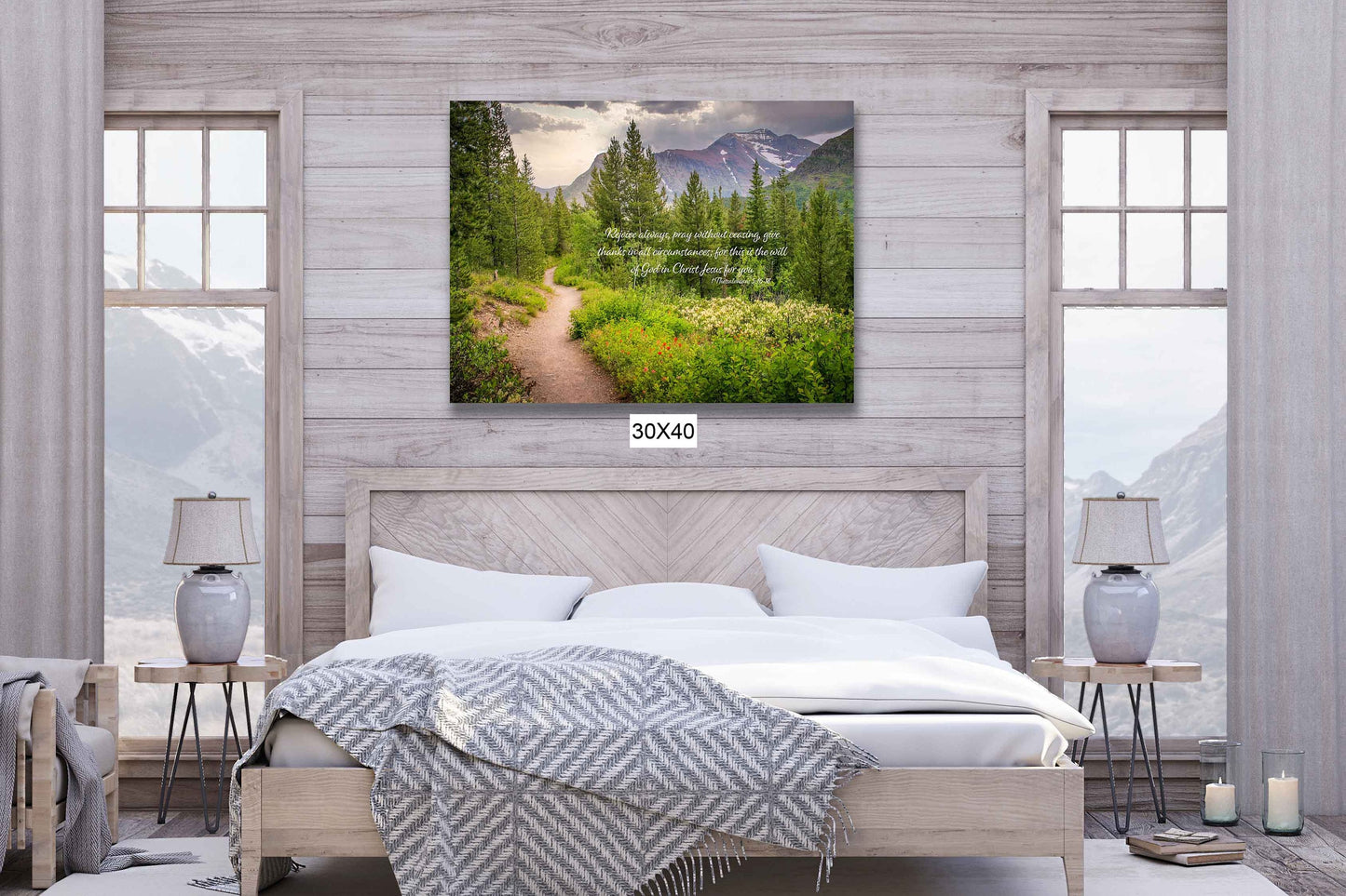 1 Thessalonians 5:16-18 Scripture Canvas, Mt Rainier Mountain Scene Bible Verse, Christian Inspirational Wall Art, Rejoice Always, Pray