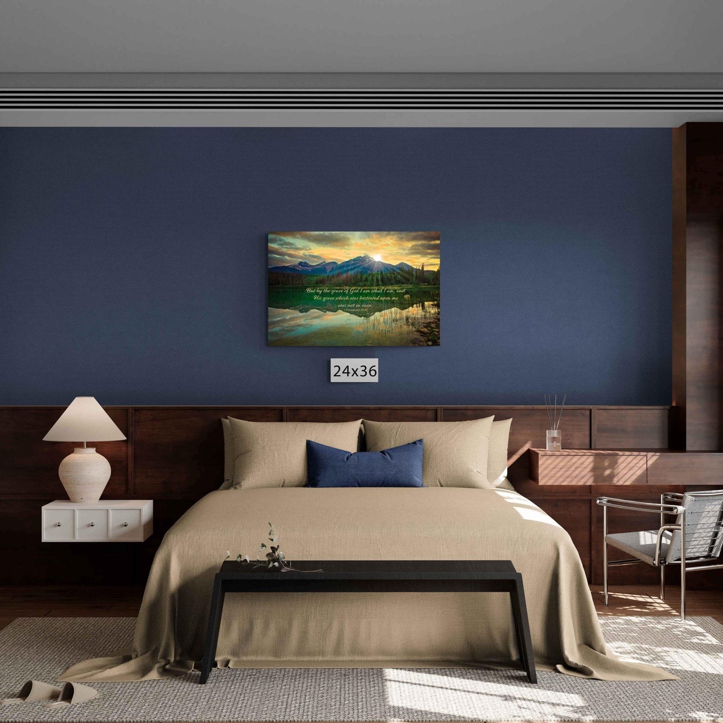 By the Grace of God Bible Verse Photo Canvas, 1 Corinthians 15:11 Christian Scripture Inspirational Wall Art, Canadian Rockies, Jasper Lake - SandyDobbsFineArtPhotography