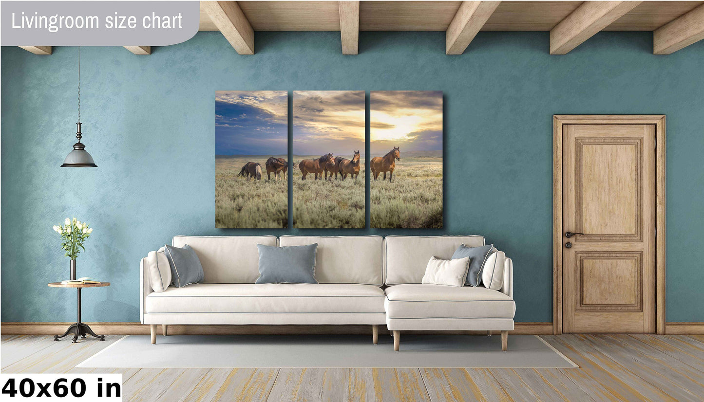 Wyoming Wild Horses Wall Art Print, Wild Mustang Photo, Wildlife Canvas, Cowboy Old West, Rustic Wilderness Decor for Home or Office