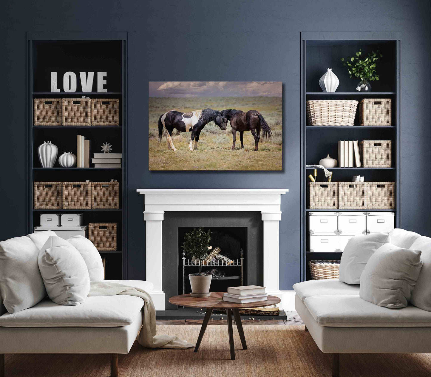 Wild Horses in Wyoming Wall Art Print, Wild Mustang Photo, Wildlife Canvas, Cowboy Old West Decor for Home, Living Room, Bedroom Office