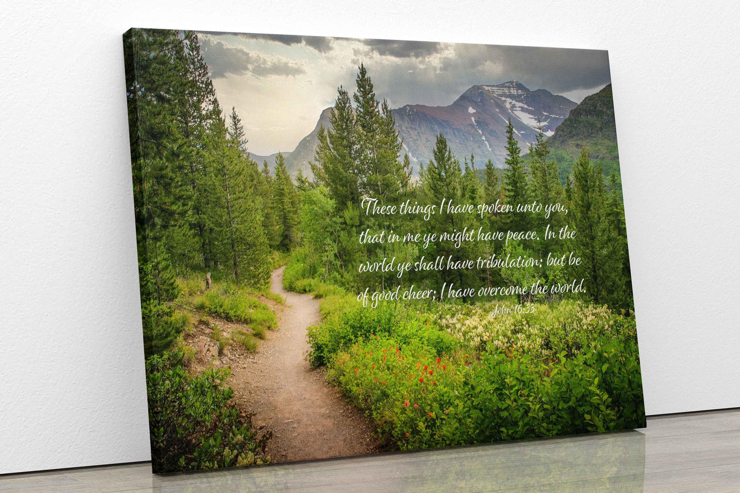John 16:33 Scripture Canvas, Mt Rainier Mountain Scene Bible Verse, Christian Inspirational Wall Art, Do Not Be Afraid, The Lord is With You