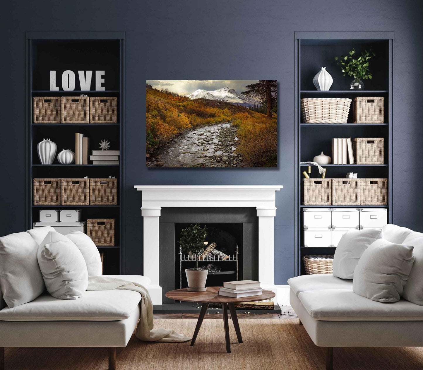 Crested Butte Colorado Landscape Photo Print, Snowy Mountain Peaks over Stream, Autumn Aspen Trees, Fall Canvas, San Juan Rocky Photography - SandyDobbsFineArtPhotography