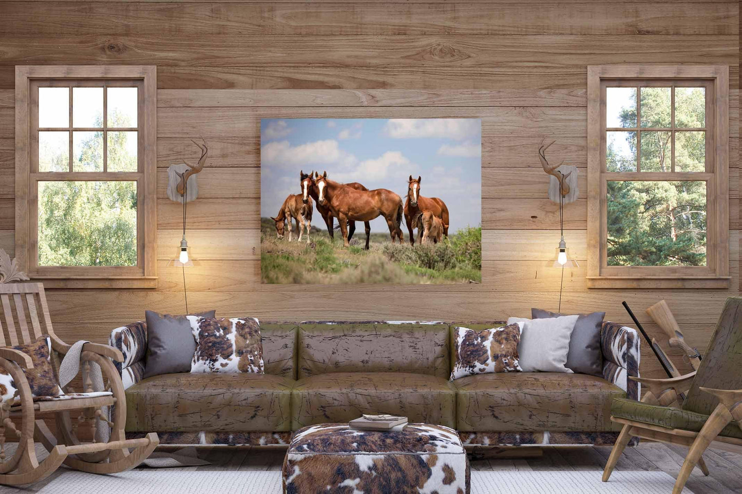 Wild Horses in Colorado Canvas Art, Wild Mustangs Photo Wall Print, Chestnut Mares and Foals, Cowboy Old West Decor for Home or Office