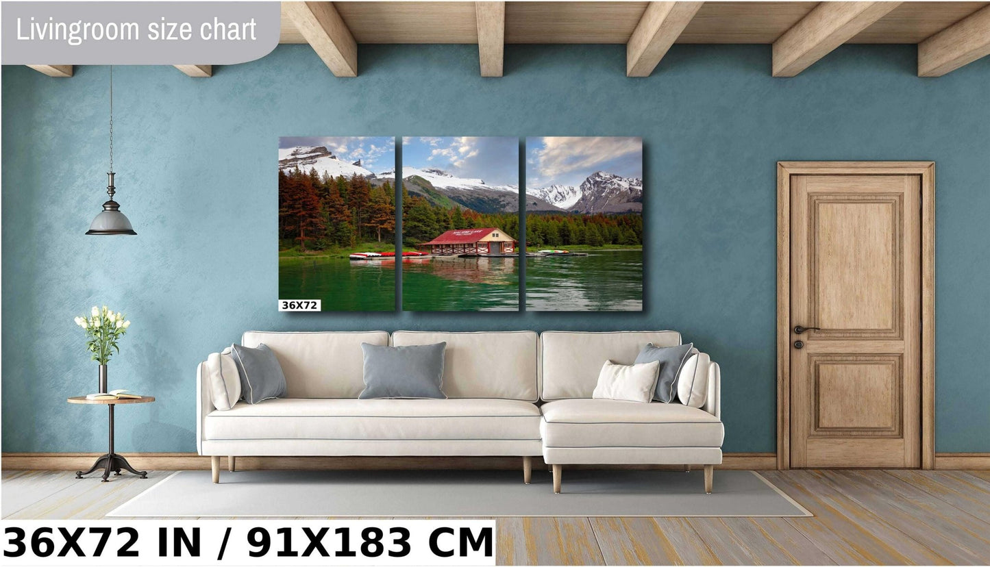 Jasper National Park Landscape Photo Print, Maligne Lake Boat House, Canadian Rockies, Alberta Canada, Banff, Large Canvas Wall Art - SandyDobbsFineArtPhotography