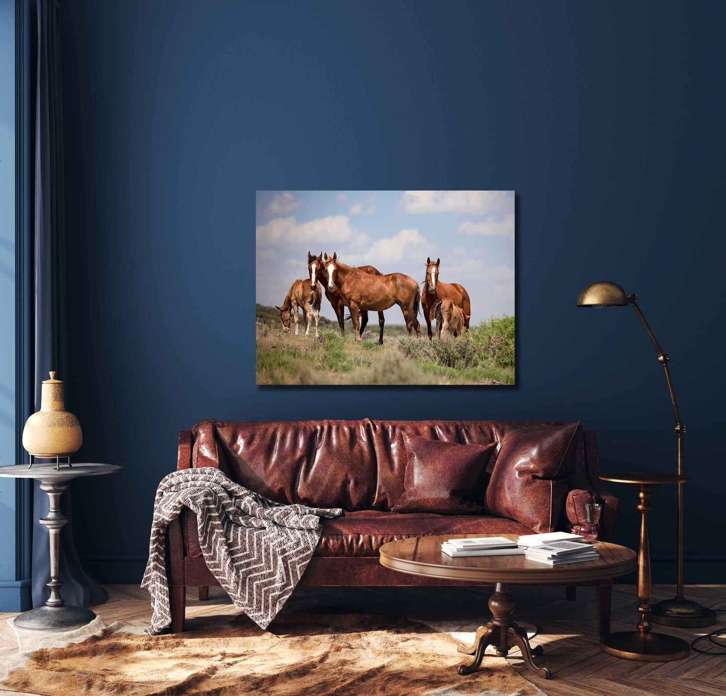Wild Horses in Colorado Canvas Art, Wild Mustangs Photo Wall Print, Chestnut Mares and Foals, Cowboy Old West Decor for Home or Office