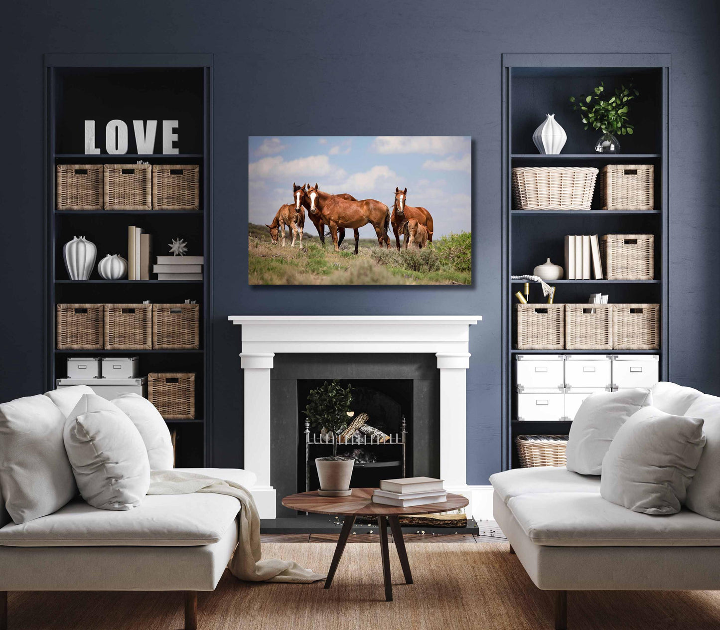 Wild Horses in Colorado Canvas Art, Wild Mustangs Photo Wall Print, Chestnut Mares and Foals, Cowboy Old West Decor for Home or Office