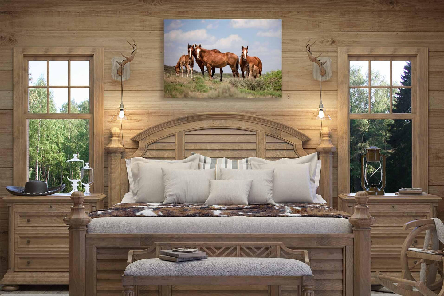 Wild Horses in Colorado Canvas Art, Wild Mustangs Photo Wall Print, Chestnut Mares and Foals, Cowboy Old West Decor for Home or Office