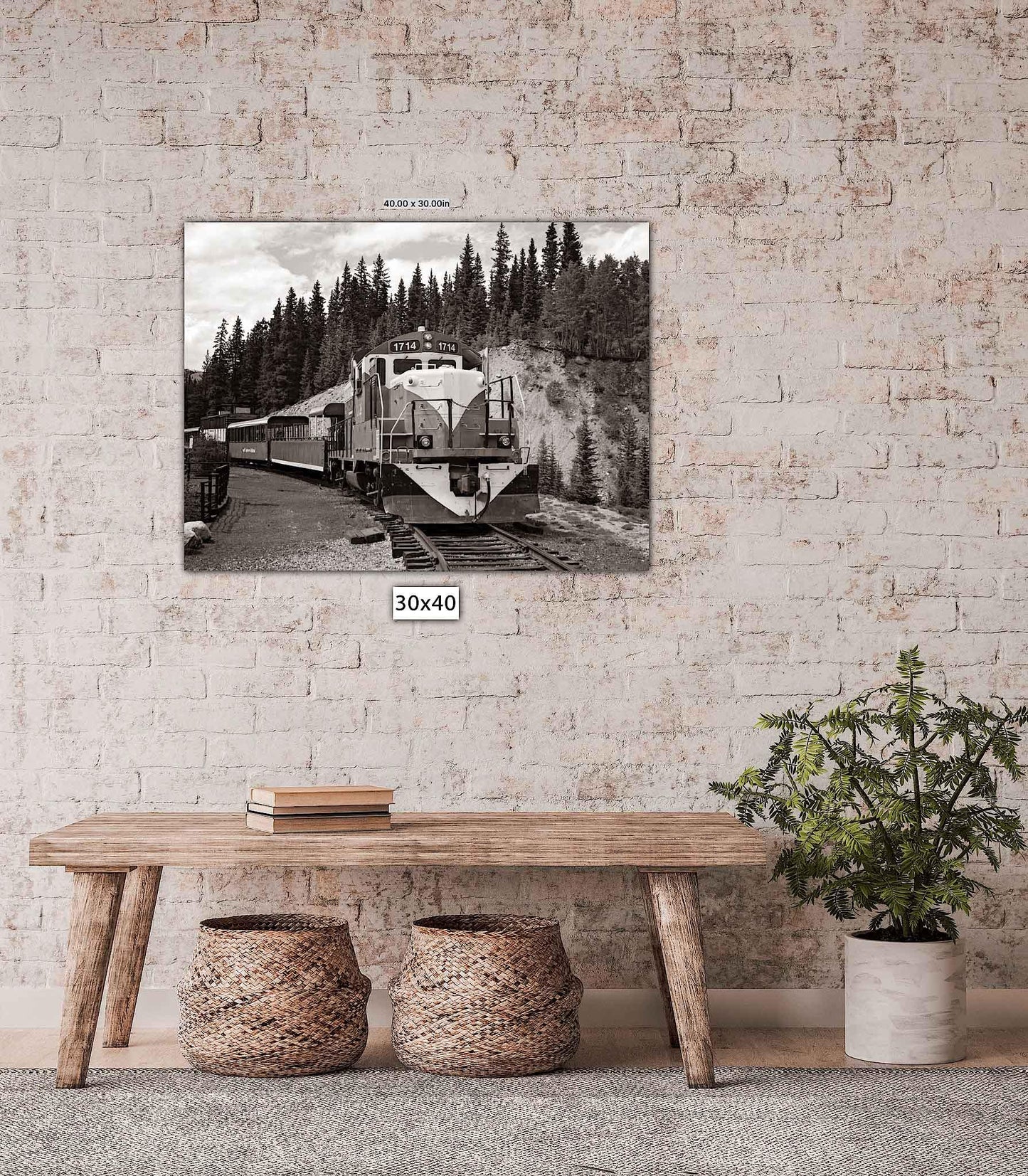 Black and White Old Train Print, Sepia Photo Canvas, Colorado Leadville Engine Locomotive, High line Mountain Scene, Vintage Train Engine