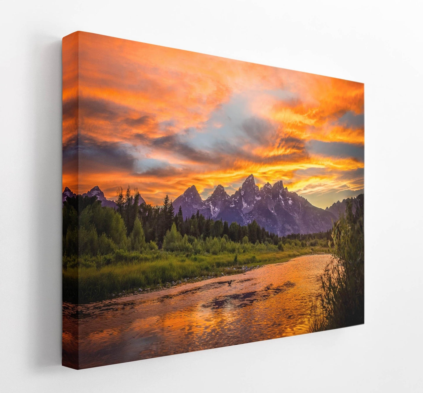 Grand Teton National Park Sunset, Schwabacher Landing Landscape Print, Beautiful Mountain Reflection, Wyoming Canvas Wall Art Prints - SandyDobbsFineArtPhotography