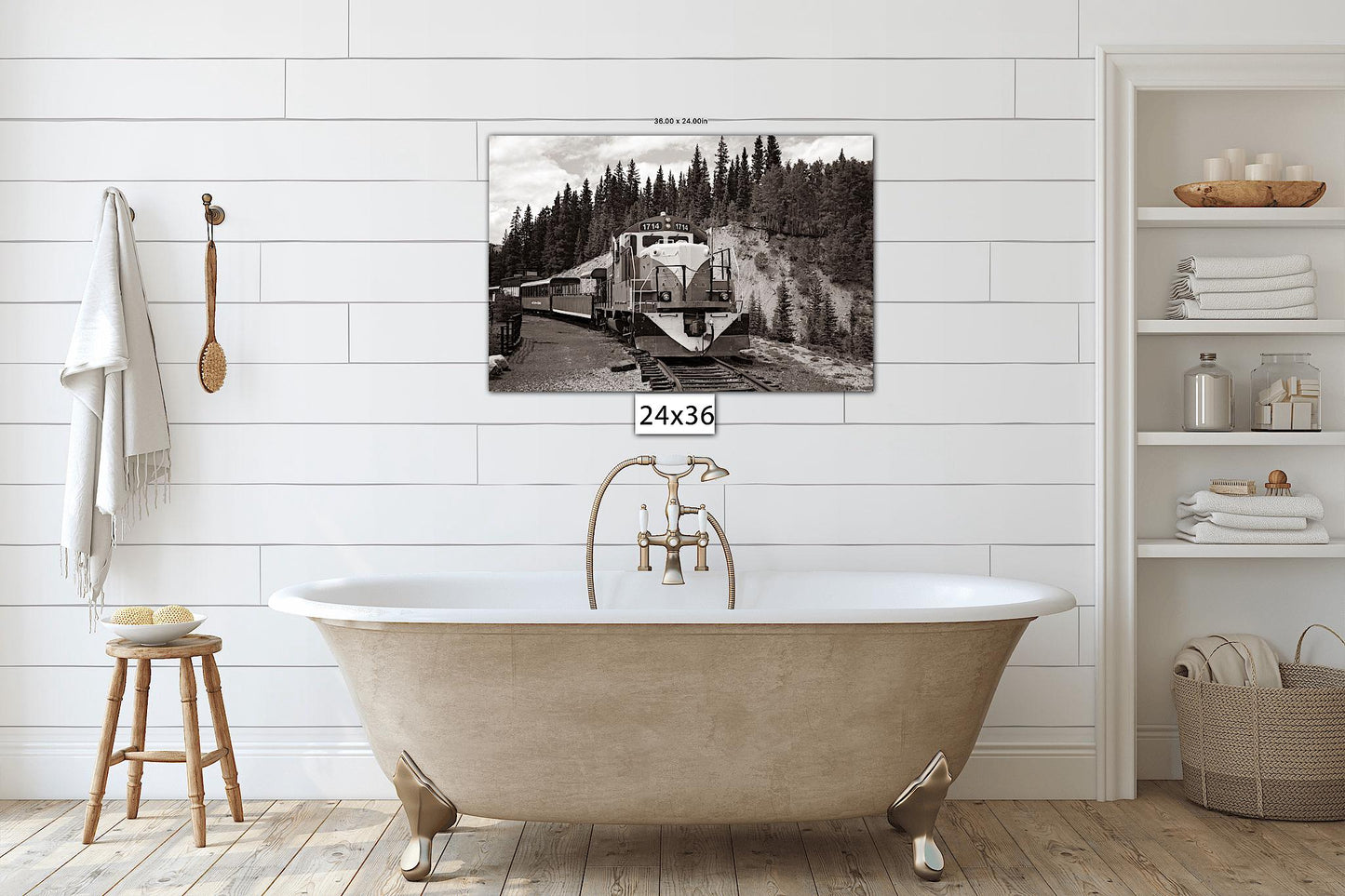 Black and White Old Train Print, Sepia Photo Canvas, Colorado Leadville Engine Locomotive, High line Mountain Scene, Vintage Train Engine