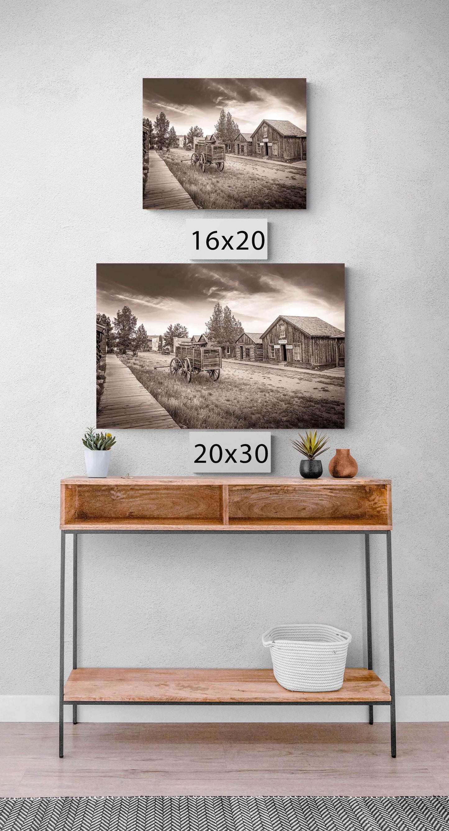 Sepia Old West Ghost Town in Colorado, Old Wagon Photo, Wrapped Canvas Print, Rustic Style, Cowboy Art, Western Art Photography Wall Picture