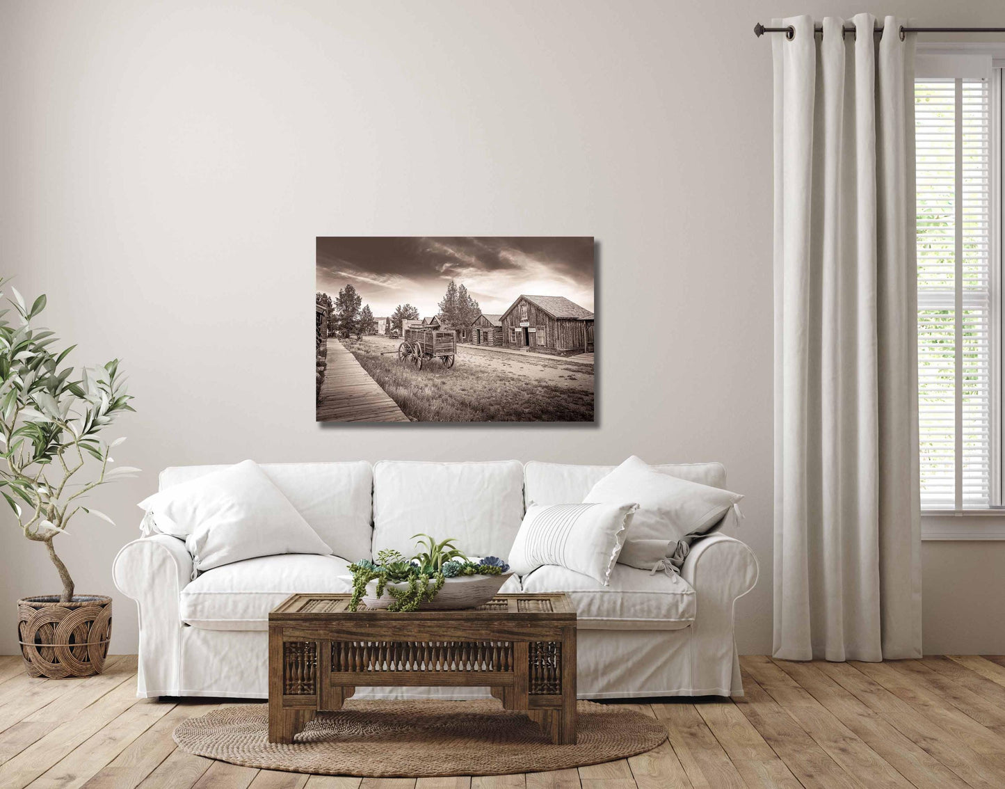 Sepia Old West Ghost Town in Colorado, Old Wagon Photo, Wrapped Canvas Print, Rustic Style, Cowboy Art, Western Art Photography Wall Picture
