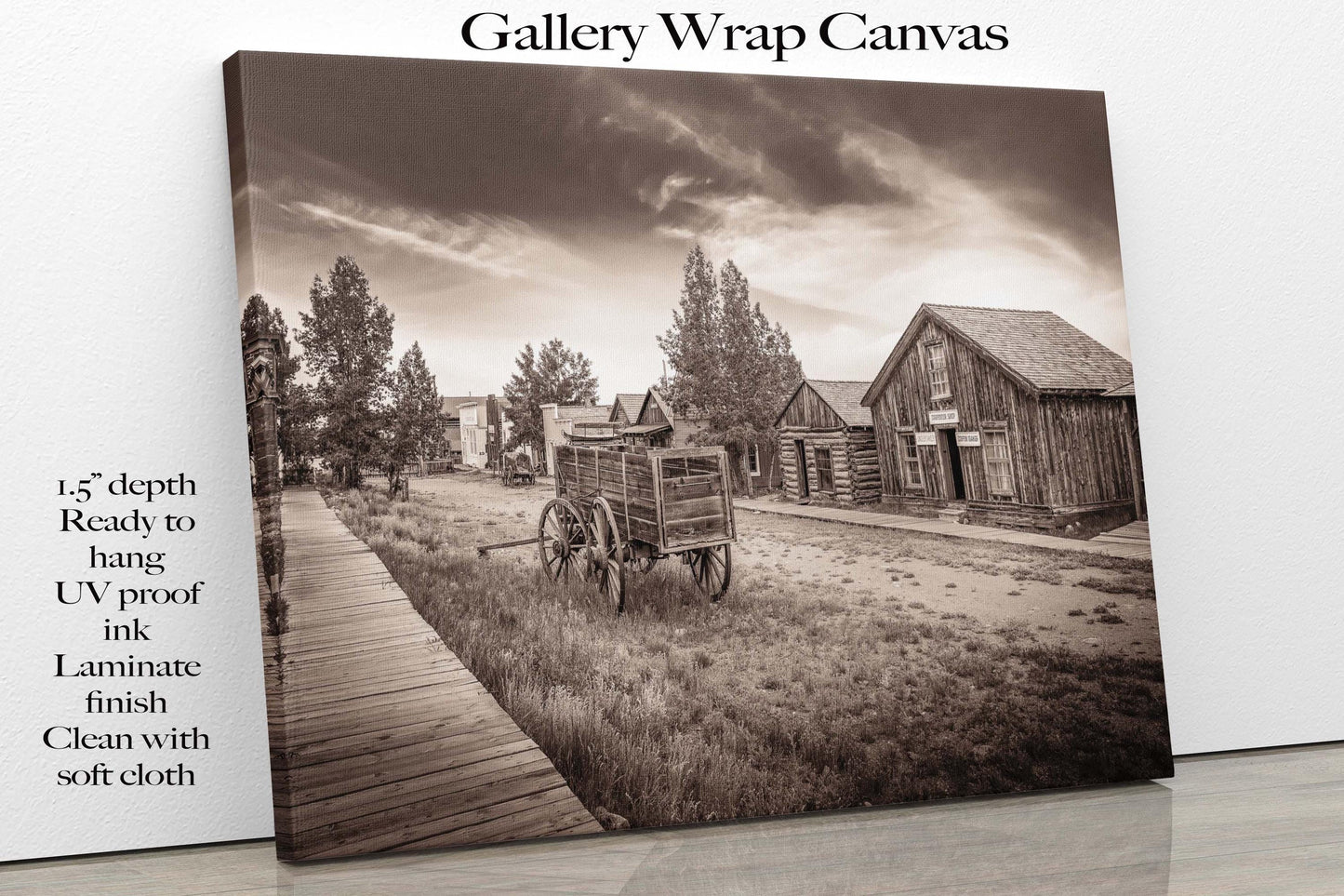 Sepia Old West Ghost Town in Colorado, Old Wagon Photo, Wrapped Canvas Print, Rustic Style, Cowboy Art, Western Art Photography Wall Picture