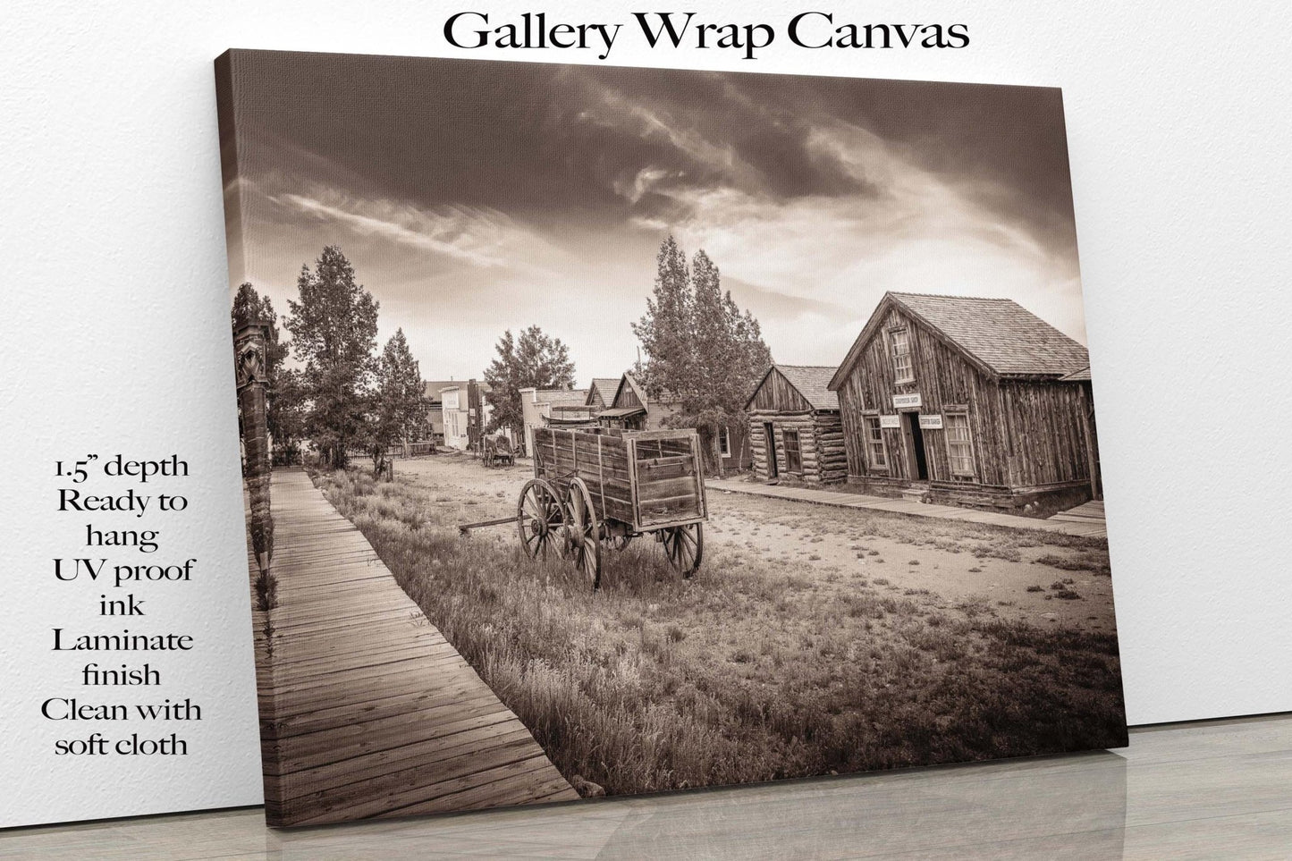 Sepia Old West Ghost Town in Colorado, Old Wagon Photo, Wrapped Canvas Print, Rustic Style, Cowboy Art, Western Art Photography Wall Picture - SandyDobbsFineArtPhotography
