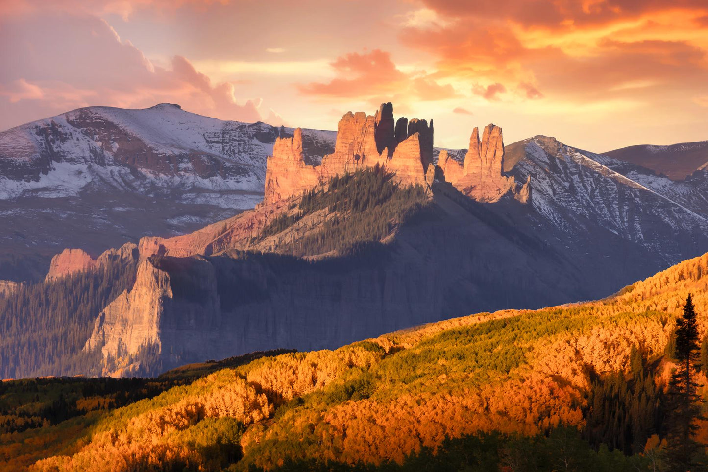 Mountain Sunrise Canvas Photo Print, Colorado Ohio Creek Pass with Autumn Aspen Forest, The Castles Fall Colors, Crested Butte Landscape