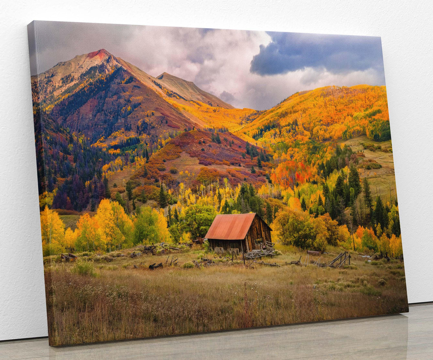 Old Barn and Aspen Trees Colorado Autumn Forest Print, Fall Colors Photo Canvas, Telluride Landscape, San Juan Rocky Mountains Photography