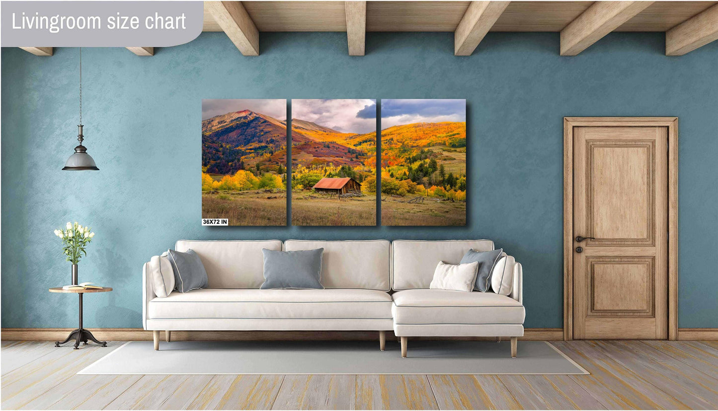 Old Barn and Aspen Trees Colorado Autumn Forest Print, Fall Colors Photo Canvas, Telluride Landscape, San Juan Rocky Mountains Photography