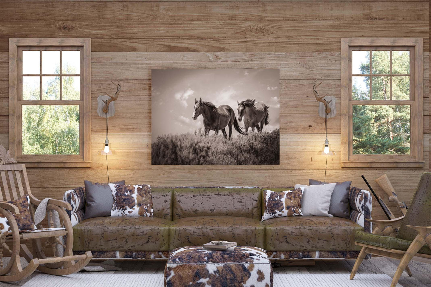 Black and White Colorado Wild Horses Wall Art Print, Mustang Sepia Photo Canvas, Horse Lover Gift, Cowboy Old West Decor for Home or Office - SandyDobbsFineArtPhotography