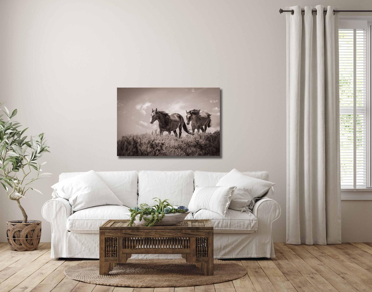 Black and White Colorado Wild Horses Wall Art Print, Mustang Sepia Photo Canvas, Horse Lover Gift, Cowboy Old West Decor for Home or Office - SandyDobbsFineArtPhotography