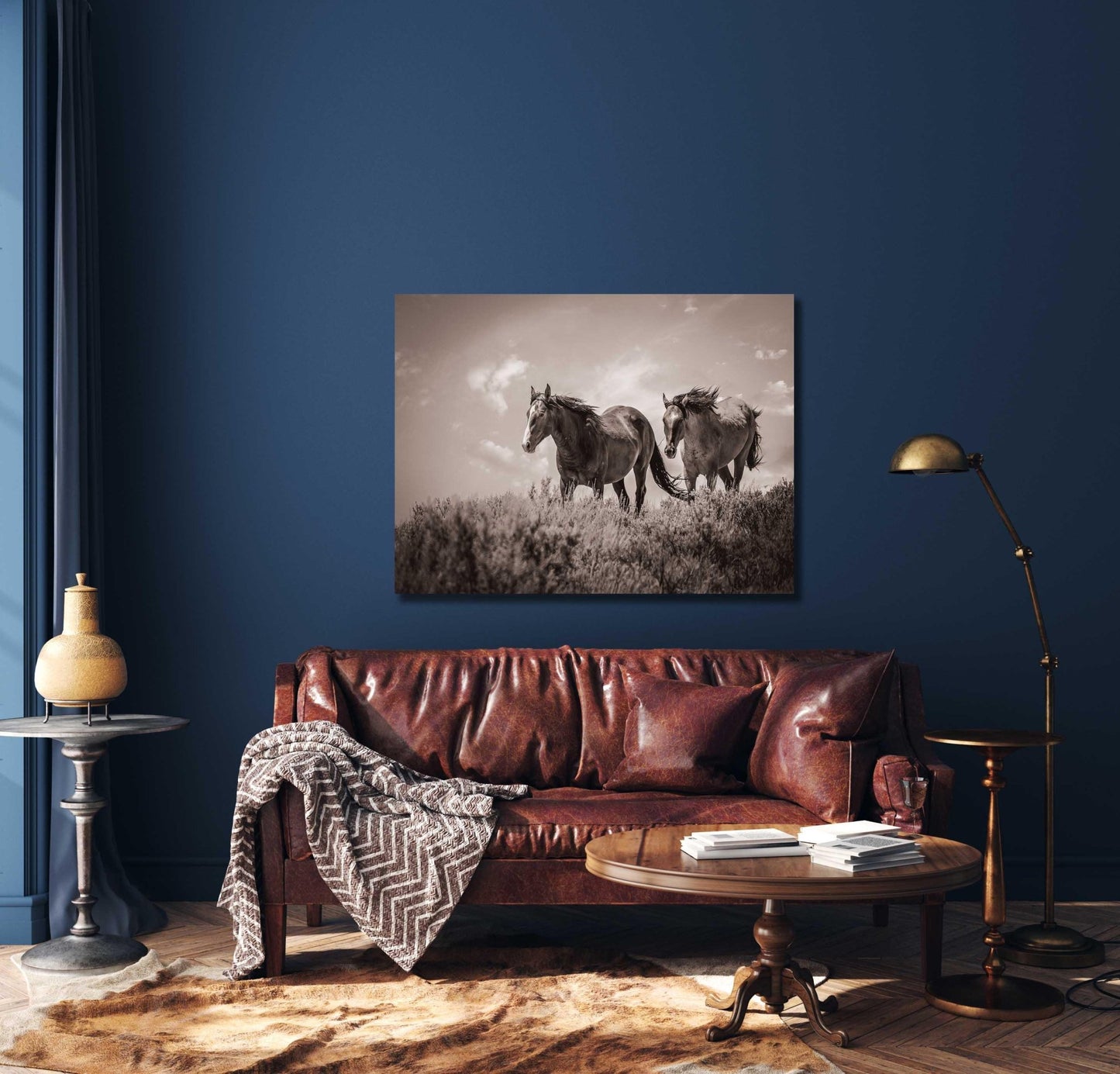 Black and White Colorado Wild Horses Wall Art Print, Mustang Sepia Photo Canvas, Horse Lover Gift, Cowboy Old West Decor for Home or Office - SandyDobbsFineArtPhotography