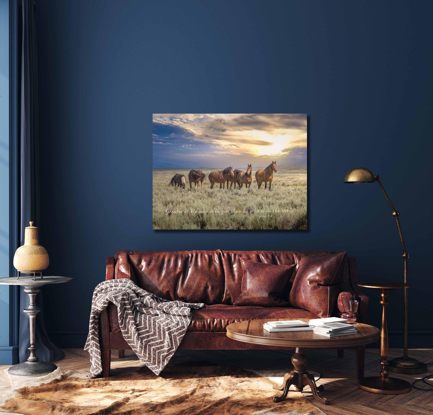 1 John 4:4 Wild Horses Bible Verse, Wild Mustang Scripture Canvas, Christian Inspirational Wall Art, Cowboy Old West Decor, Greater is He - SandyDobbsFineArtPhotography