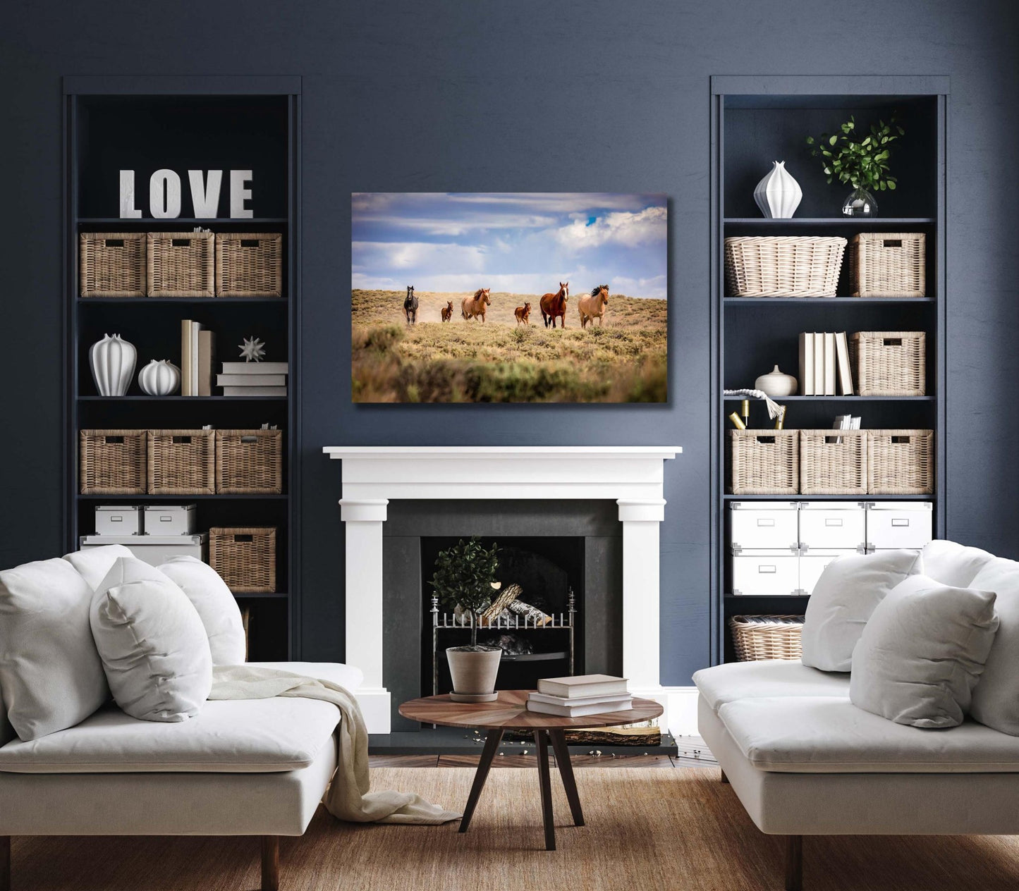 Wild Horses Running Photo Canvas Print, Colorado Cowboy Old West Decor for Home or Office, Mustangs Mares and Foals, Mountain Desert Scenery - SandyDobbsFineArtPhotography