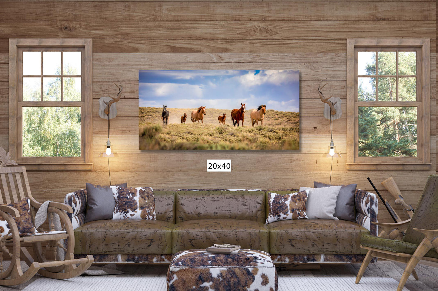 Panoramic Wild Horses Running Photo Canvas Print, Colorado Cowboy Old West Home or Office Decor, Mustangs Mares and Foals, Mountain Scenery - SandyDobbsFineArtPhotography
