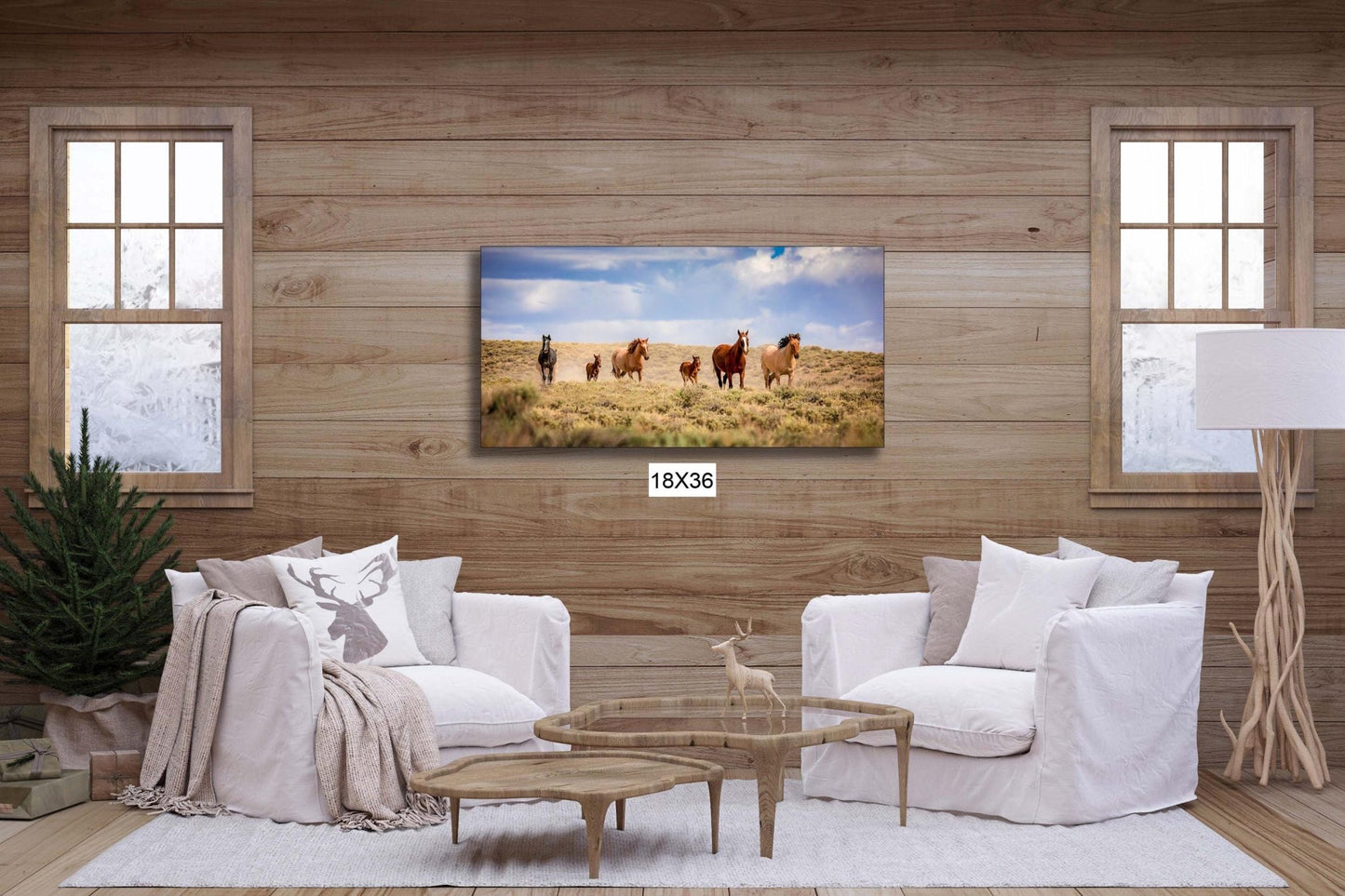 Panoramic Wild Horses Running Photo Canvas Print, Colorado Cowboy Old West Home or Office Decor, Mustangs Mares and Foals, Mountain Scenery - SandyDobbsFineArtPhotography