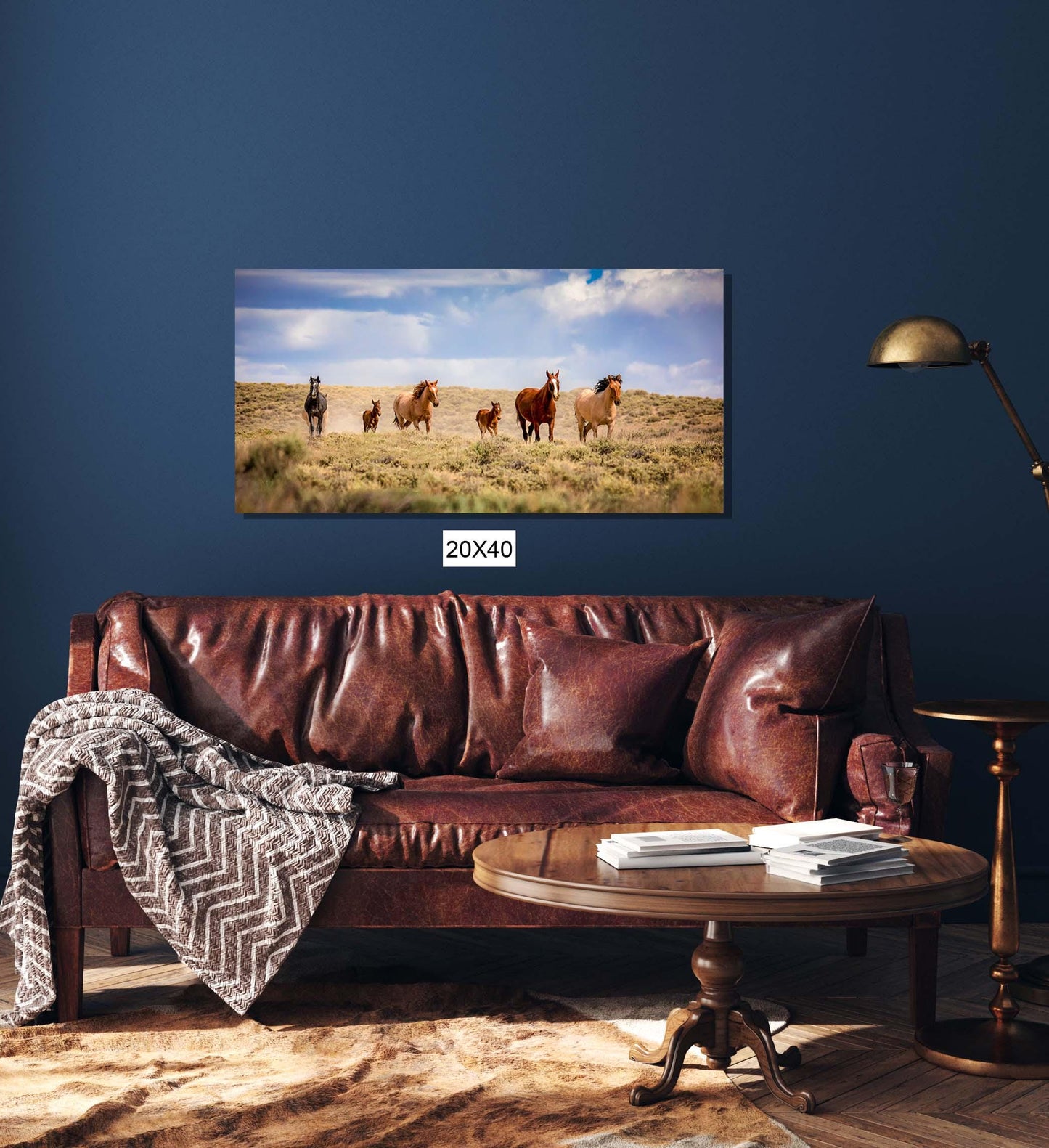 Panoramic Wild Horses Running Photo Canvas Print, Colorado Cowboy Old West Home or Office Decor, Mustangs Mares and Foals, Mountain Scenery - SandyDobbsFineArtPhotography